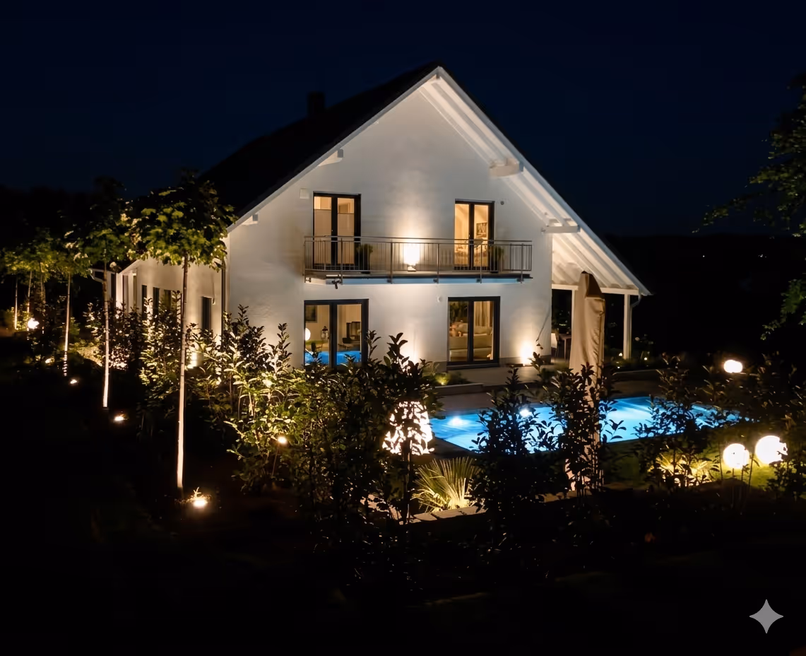 Feuerstelle aus Grauwacke mit Bangkirai-Terrasse in Ittenbach – Stefan Keiser Gartengestaltung